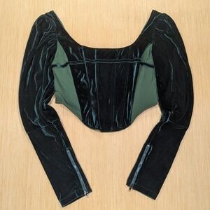 Fashion Nova Top Velvet Corset Dark Green Zip Fairy Witchy Festival Women's XL